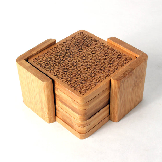 Hexagonal Matrix - Square Bamboo Coaster Set