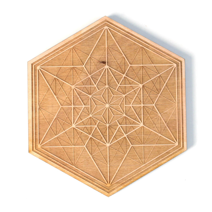 Asanoha Alchemy - Wooden Crystal Grid - Coaster -  By Decah
