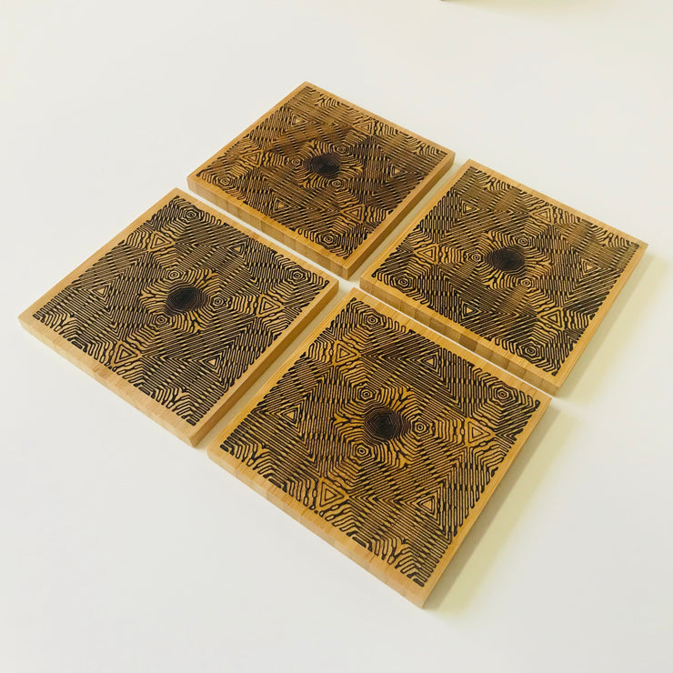 Optic Triangulation - Bamboo Coaster Set - By Cassady Bell